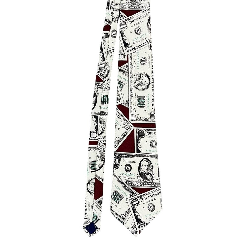 Dinos Tie Mens‎ 56" 3.75" Money Dollar Silk Novelty Vintage